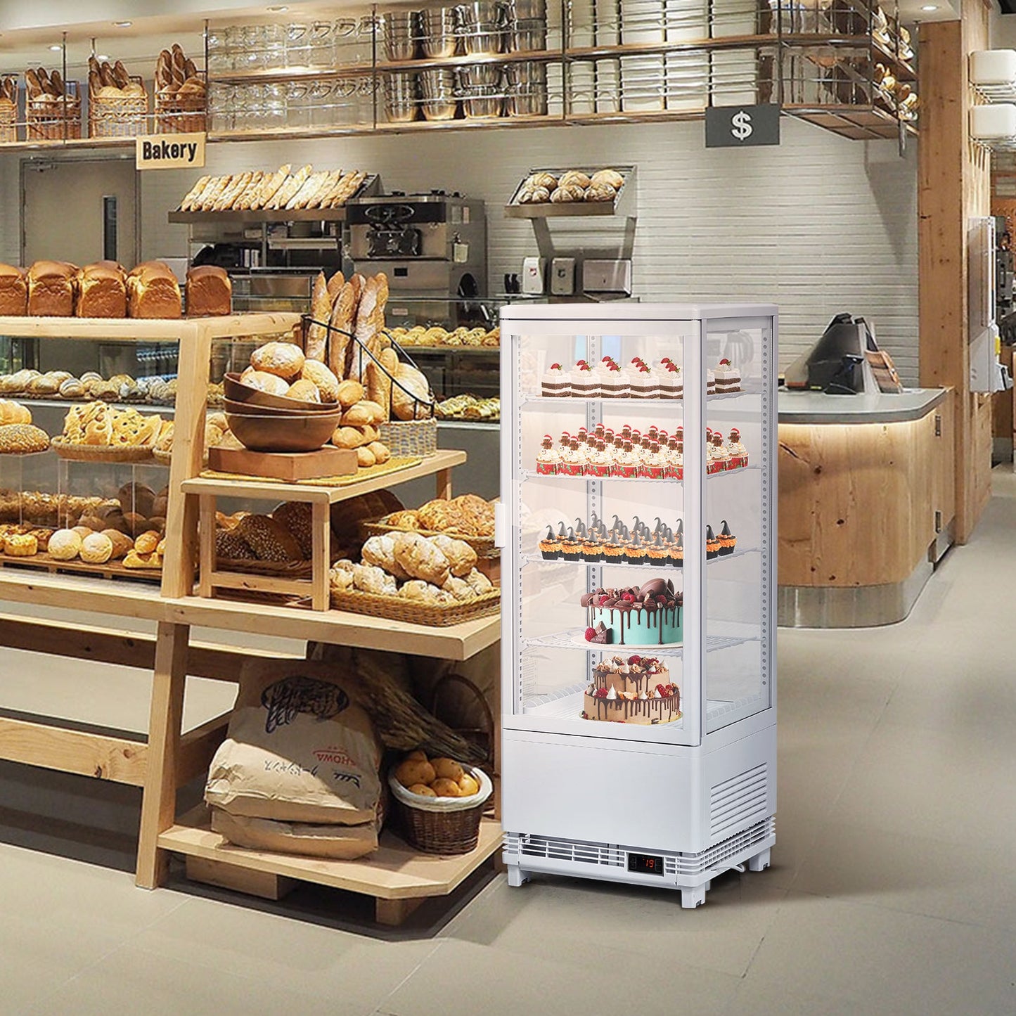 Garvee Commercial Refrigerator, 3.5 Cu. FT Glass Refrigerator Display Case Countertop with Adjustable Shelves, Interior LED Lighting, Display Fridge for Pastry Cake Restaurant, Auto Defrost, White