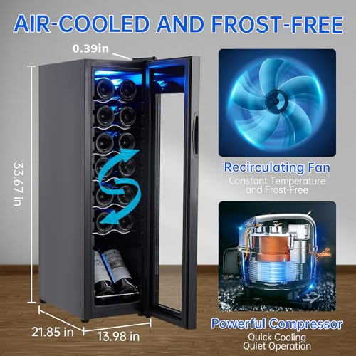 Garvee Wine Fridge, Wine Cooler Refrigerator with 41~64°F Digital Temperature Control, Wine Refrigerator Freestanding for Red White Wine, Champagne, Beer with Blue Interior Light - 14 Bottles
