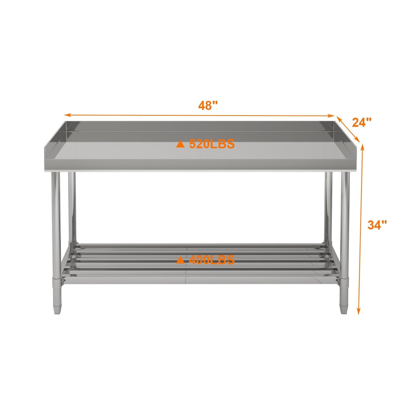 GARVEE 48"L x 24"W x 34"H Stainless Steel Work Table with Backsplash & Sidesplashes - Commercial Prep Table with Undershelf for Kitchen, Restaurant, Garage, and Laundry