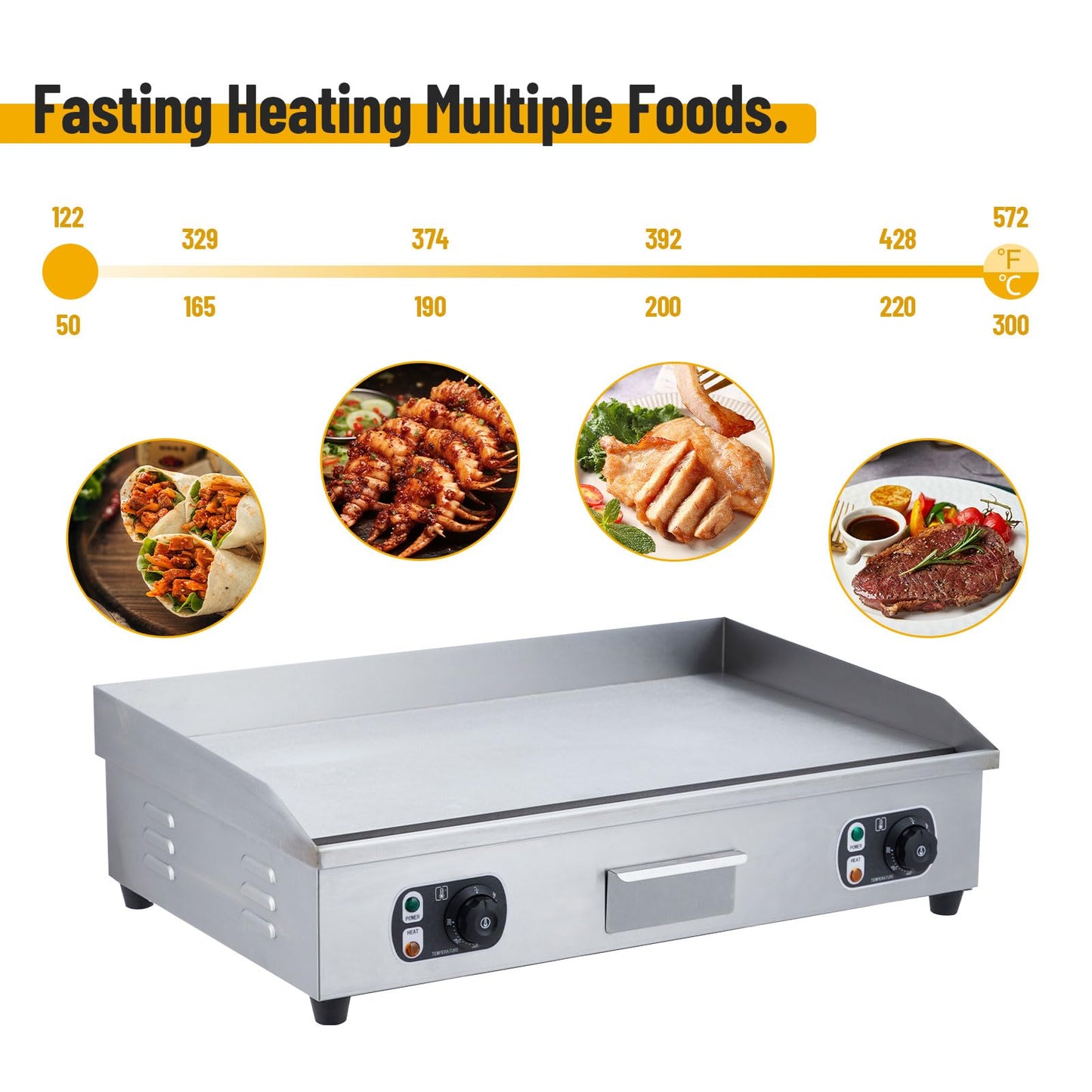 Garvee 29" Commercial Electric Griddle with Precise Temperature Control 122°F-572°F, 3000W Stainless Steel Electric Grill,Flat Top Countertop Griddle for Kitchen Restaurant, 110V 60HZ (No Plug)