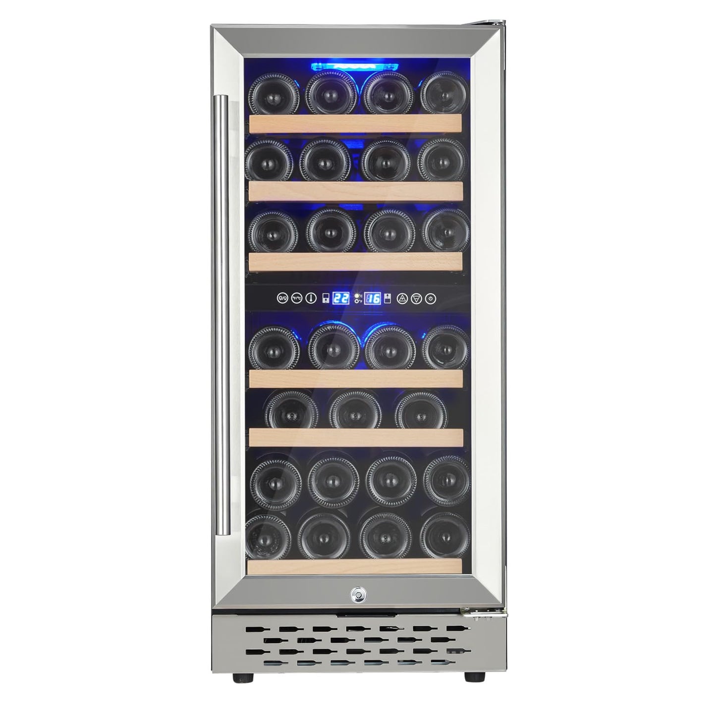 Garvee Wine Cooler Refrigerator 28 Bottles, Dual Zone Wine Fridge with Glass Door, Adjustable Shelves, Digital Temperature Control for Red, White and Champagne, Freestanding/Built-in