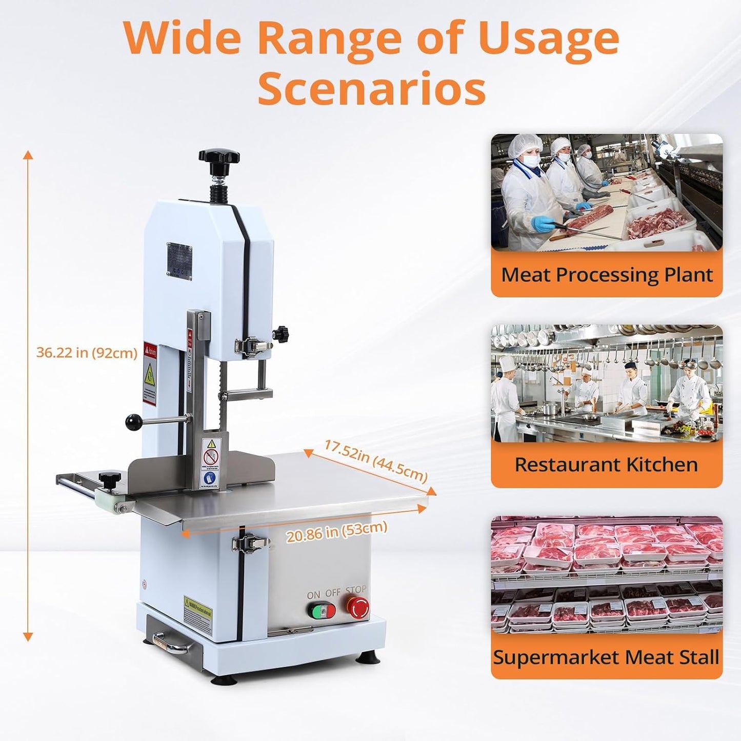 Garvee Commercial Electric Meat Bandsaw, 1100W Bone Saw Machine, 0.39~6.6 Inches Cutting Thickness with 6 Saw Blades, Meat Bandsaw Butchering with Workbench Width of 20.86 x 17.52 Inches