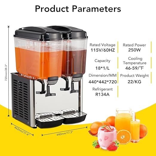 GARVEE 36L (9.6 Gallon) Commercial Juice Dispenser, 2 Tanks, Stainless Steel Beverage Dispenser for Home, Hospitality