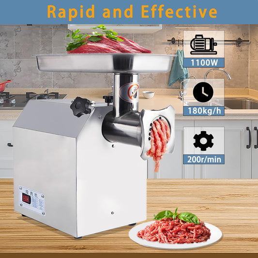 GARVEE 1100W Commercial Meat Grinder - Heavy-Duty Electric Grinder & Sausage Stuffer, 397 lbs/hr Capacity, 2 Blades, 6mm/8mm Plates for Home & Business Use