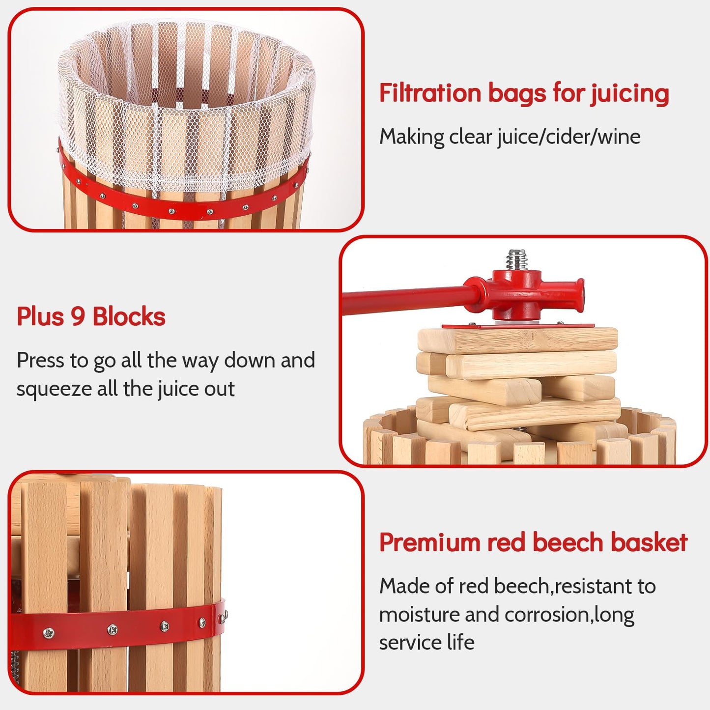 Garvee 7.9 Gal Manual Fruit Wine Press, Wood Steel Fruit and Wine Press With T-Handle, Stable Triangular Structure, Wine Making Press for Outdoor, Kitchen, Manual Assembly Required