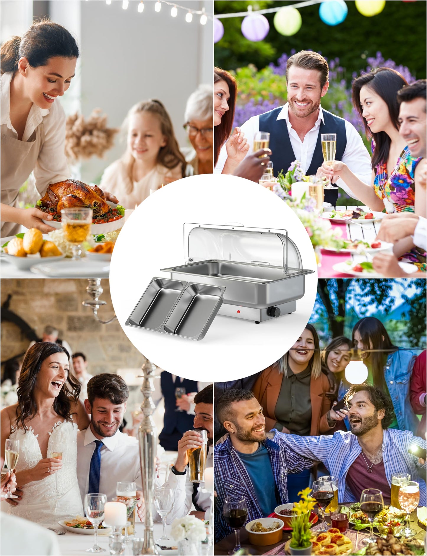 Garvee Electric Chafing Dishes 2 Pack Buffet Set,Roll Top Catering Chafer Server Food Warmer with Cover and 1 Full-size Pan & 2 Half-size Pans for Party Wedding Banquet