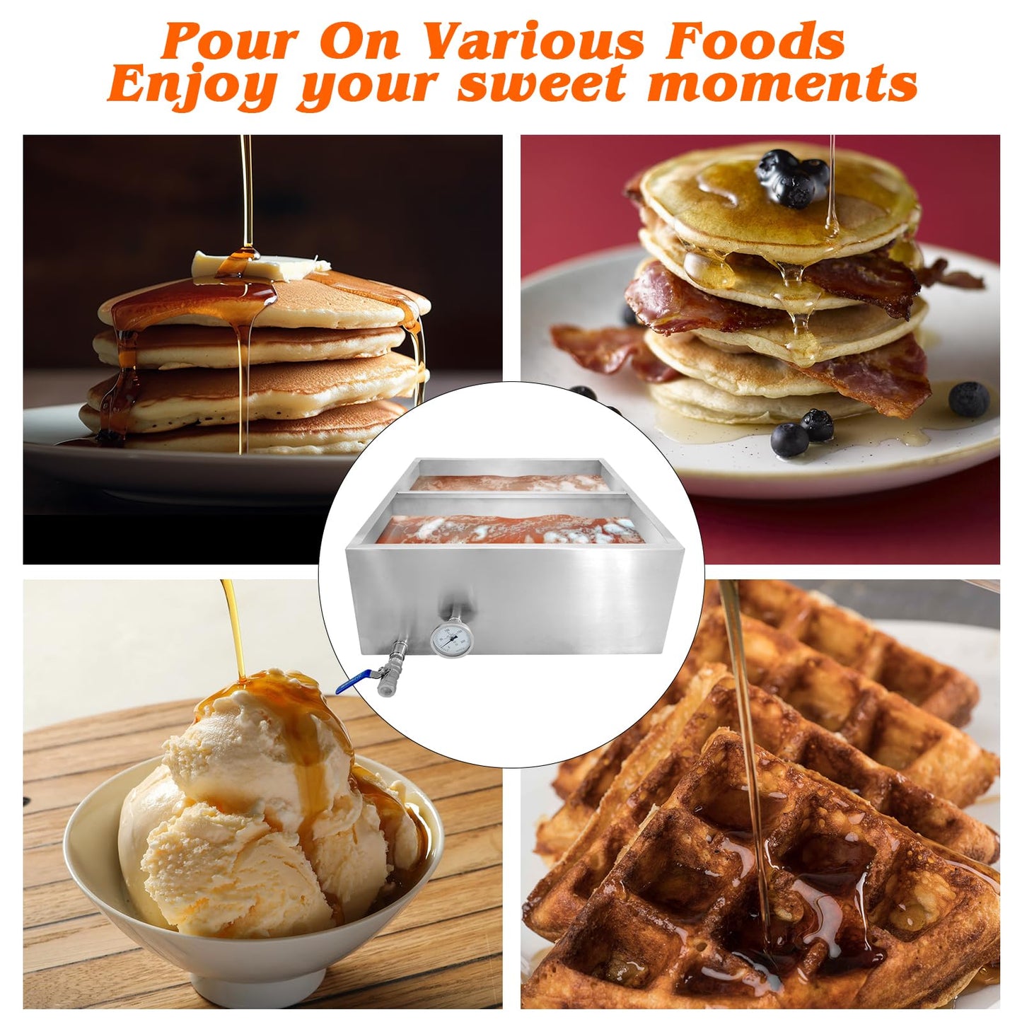 Garvee Maple Syrup Evaporator Pan, 24 x 24 x 9.4 Inch Maple Syrup Pan with Thermometer & 3/4" Throttle Valve, Stainless Steel Maple Syrup Boiling Pan for Making Sweet Maple Syrup