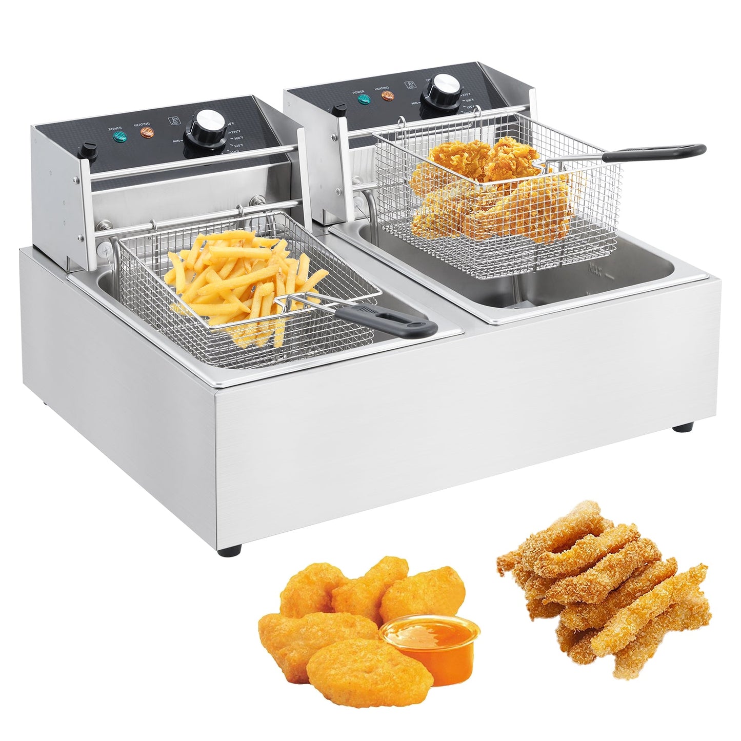 Garvee 3600 Watts Dual 10L+10L Electric Deep Fryer with Basket - Stainless Steel Commercial Fryer with Timer & Temp Control, Easy-Clean (110V)