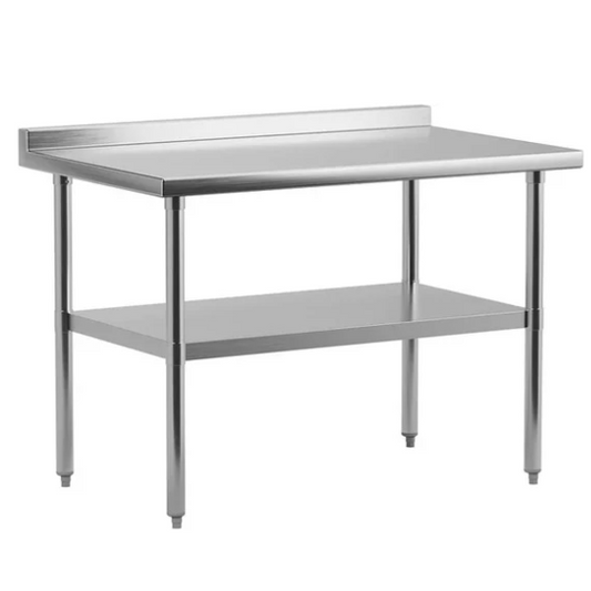 GARVEE 48"L x 24"W x 34"H Stainless Steel Work Table with Backsplash - NSF Certified, Heavy-Duty Kitchen Prep Table for Home, Restaurant, Hotel, and Outdoor Use