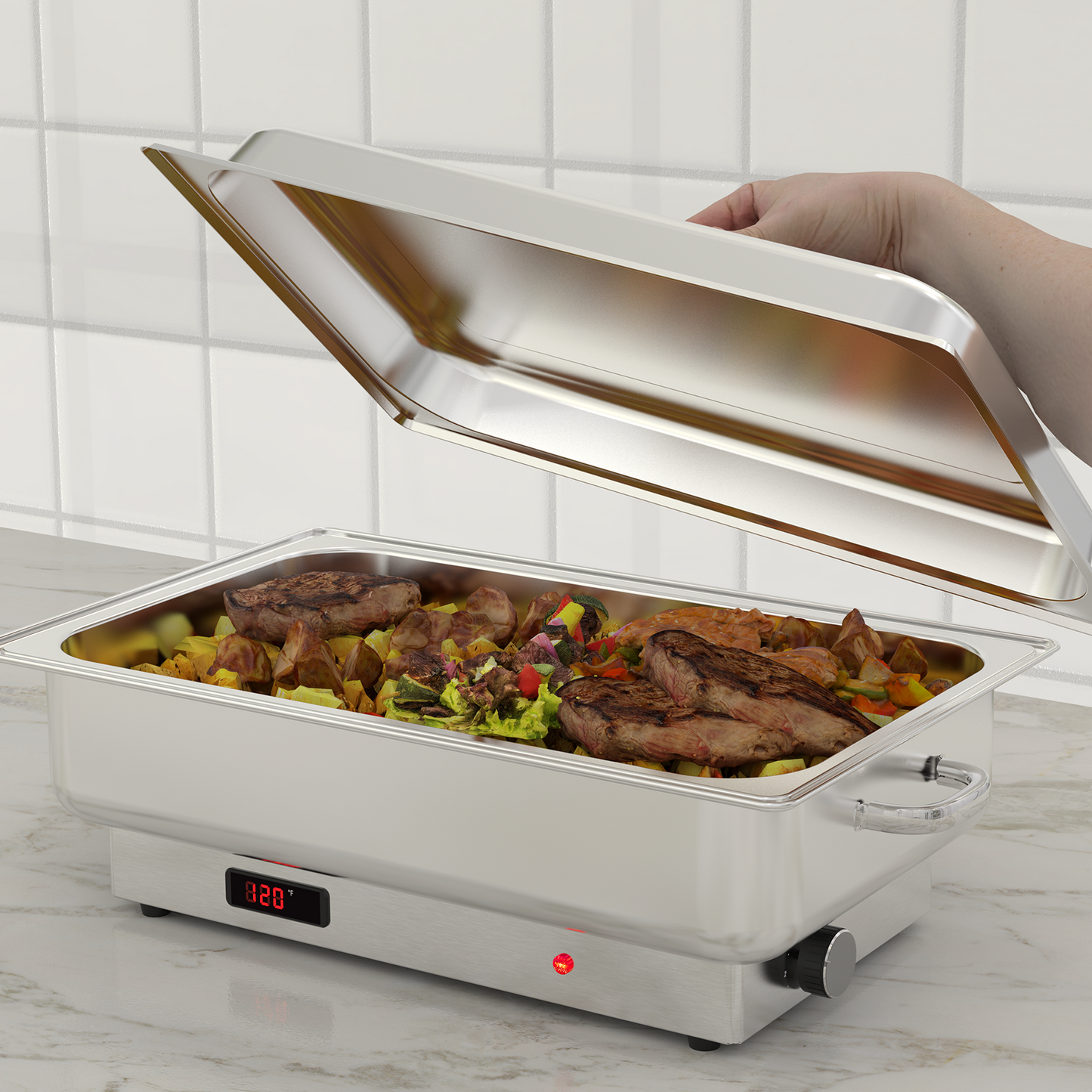 Garvee 9QT(1×1/1Pan)Electric Chafing Dish with Temperature Control, Stainless Steel Buffet Servers and Warmers, Electric Chafing Dish Set with Temperature Control for Catering