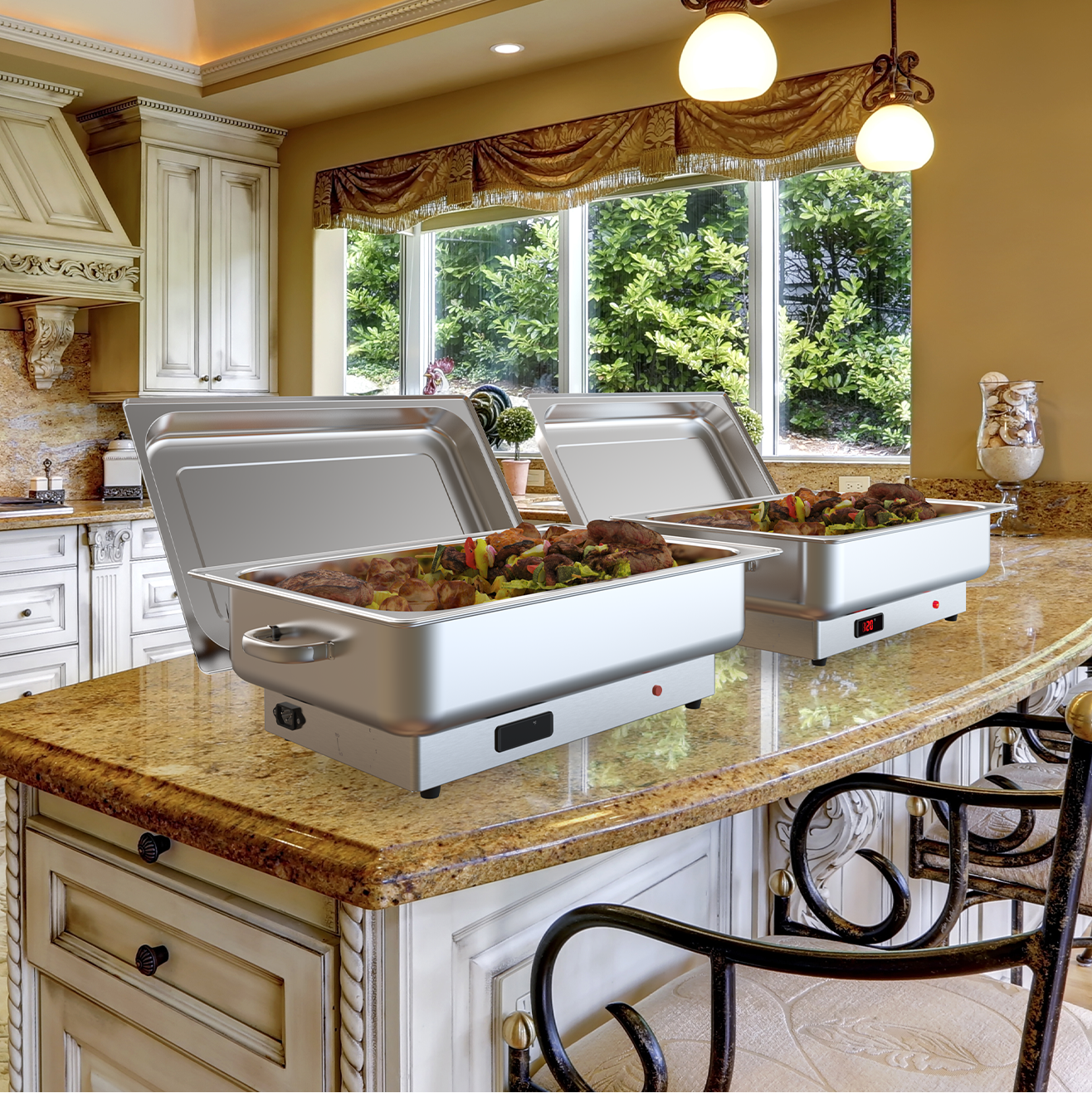 Garvee 9QT(1×1/1Pan)Electric Chafing Dish with Temperature Control, Stainless Steel Buffet Servers and Warmers, Electric Chafing Dish Set with Temperature Control for Catering