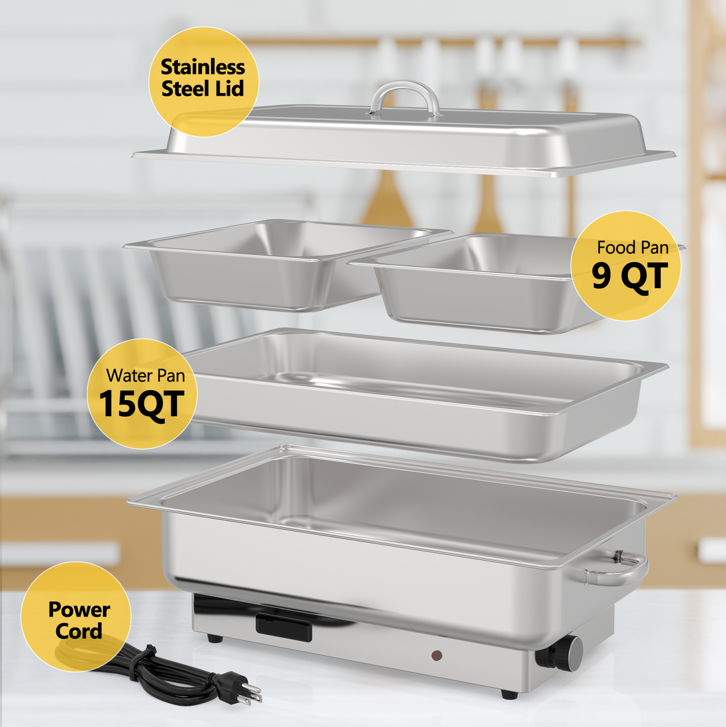 Garvee 9QT(2×1/2Pan)Electric Chafing Dish with Temperature Control, Stainless Steel Buffet Servers and Warmers, Electric Chafing Dish Set with Temperature Control for Catering