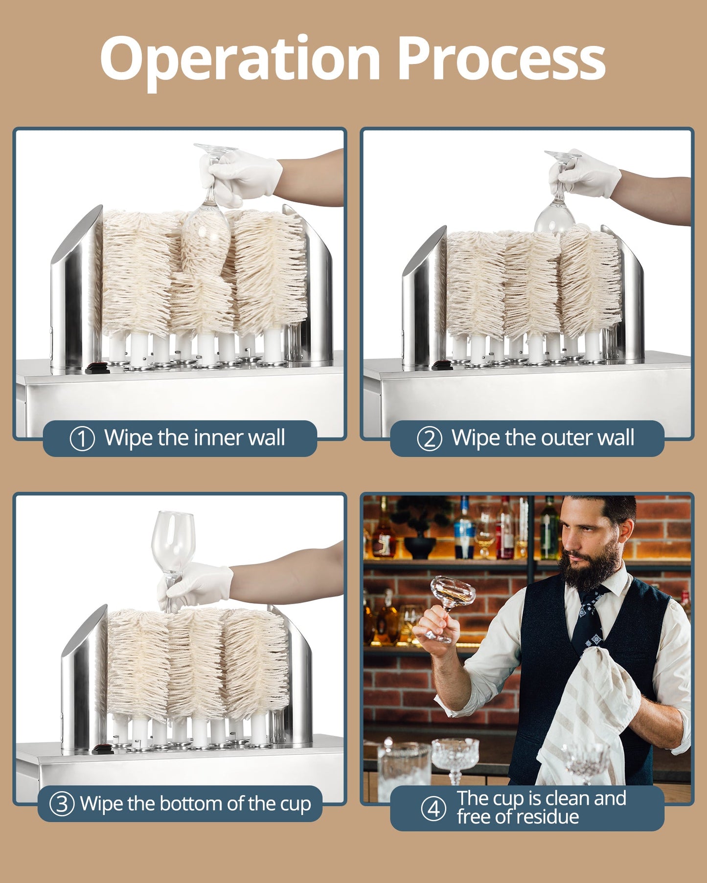 Garvee Commercial Glass Polisher Electric Wine Glass Polishing Machine with 8 Polishing Cloth Washers Stainless-Steel Glass Washer for Bars, Restaurants, Hotels, Kitchen,Winery