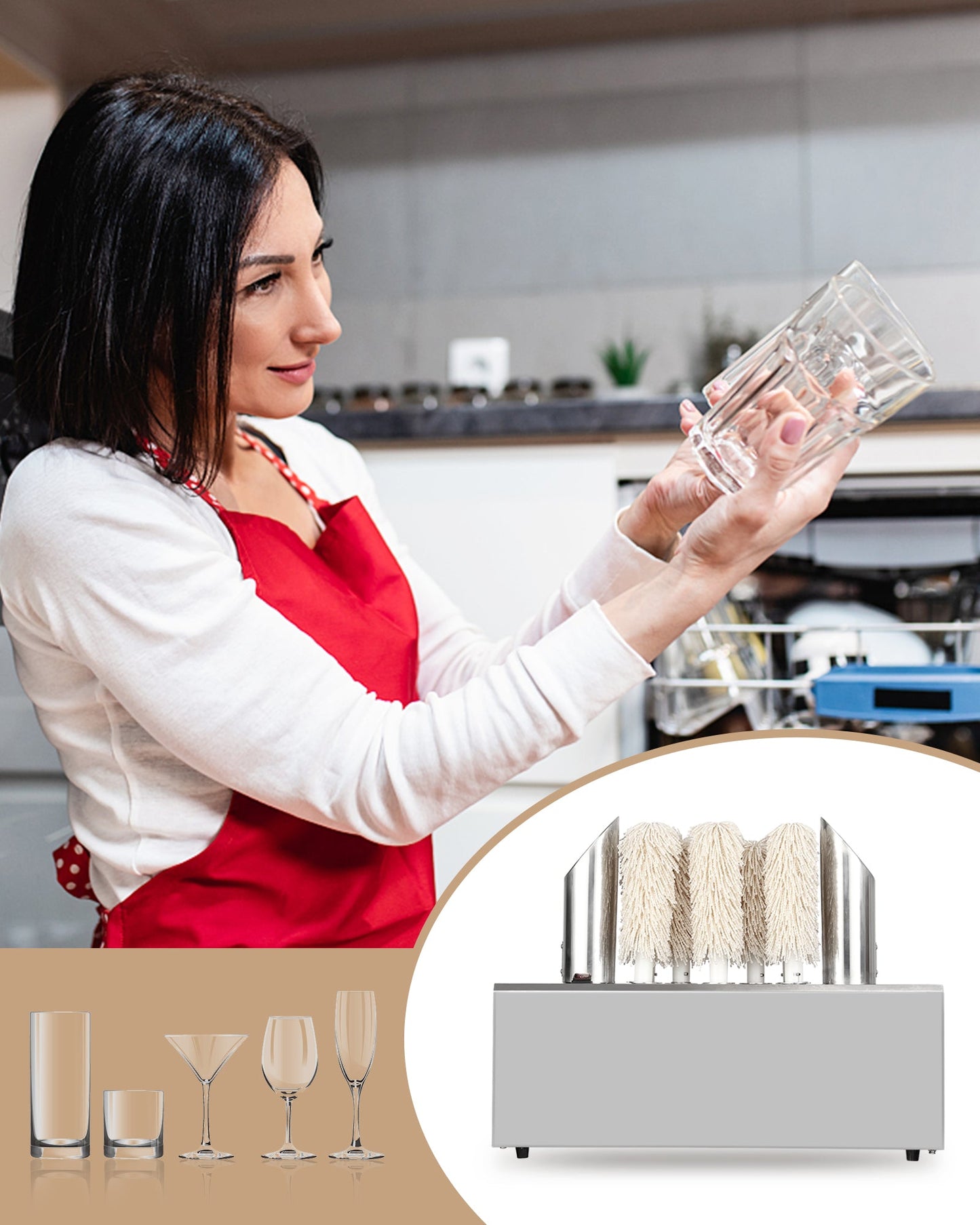 Garvee Commercial Glass Polisher Electric Wine Glass Polishing Machine with 8 Polishing Cloth Washers Stainless-Steel Glass Washer for Bars, Restaurants, Hotels, Kitchen,Winery