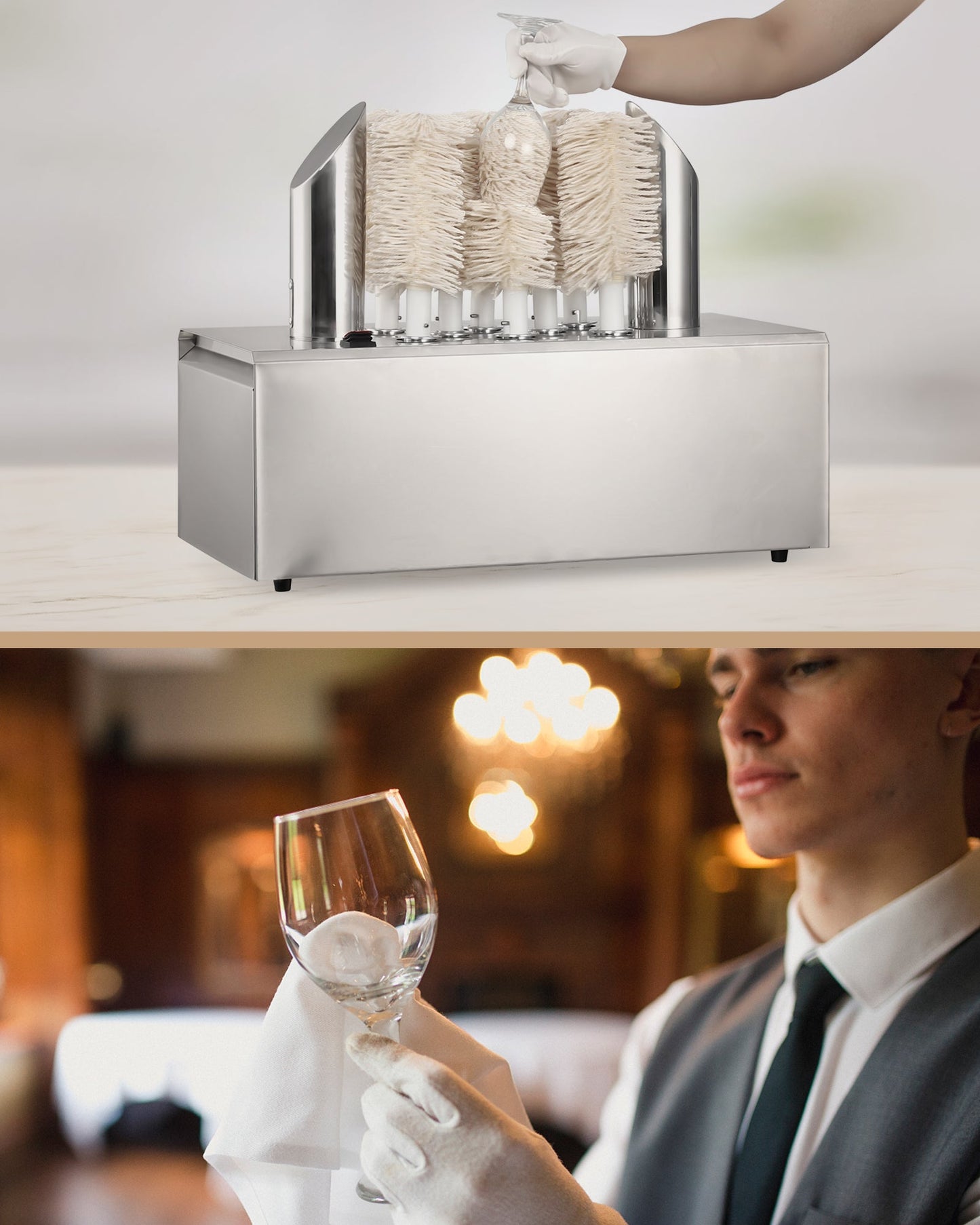 Garvee Commercial Glass Polisher Electric Wine Glass Polishing Machine with 8 Polishing Cloth Washers Stainless-Steel Glass Washer for Bars, Restaurants, Hotels, Kitchen,Winery