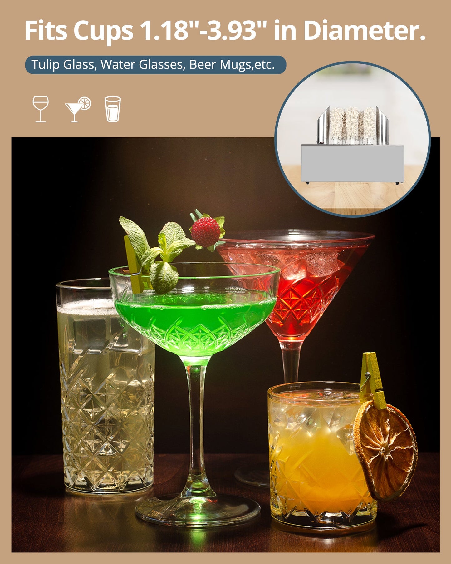 Garvee Commercial Glass Polisher Electric Wine Glass Polishing Machine with 8 Polishing Cloth Washers Stainless-Steel Glass Washer for Bars, Restaurants, Hotels, Kitchen,Winery