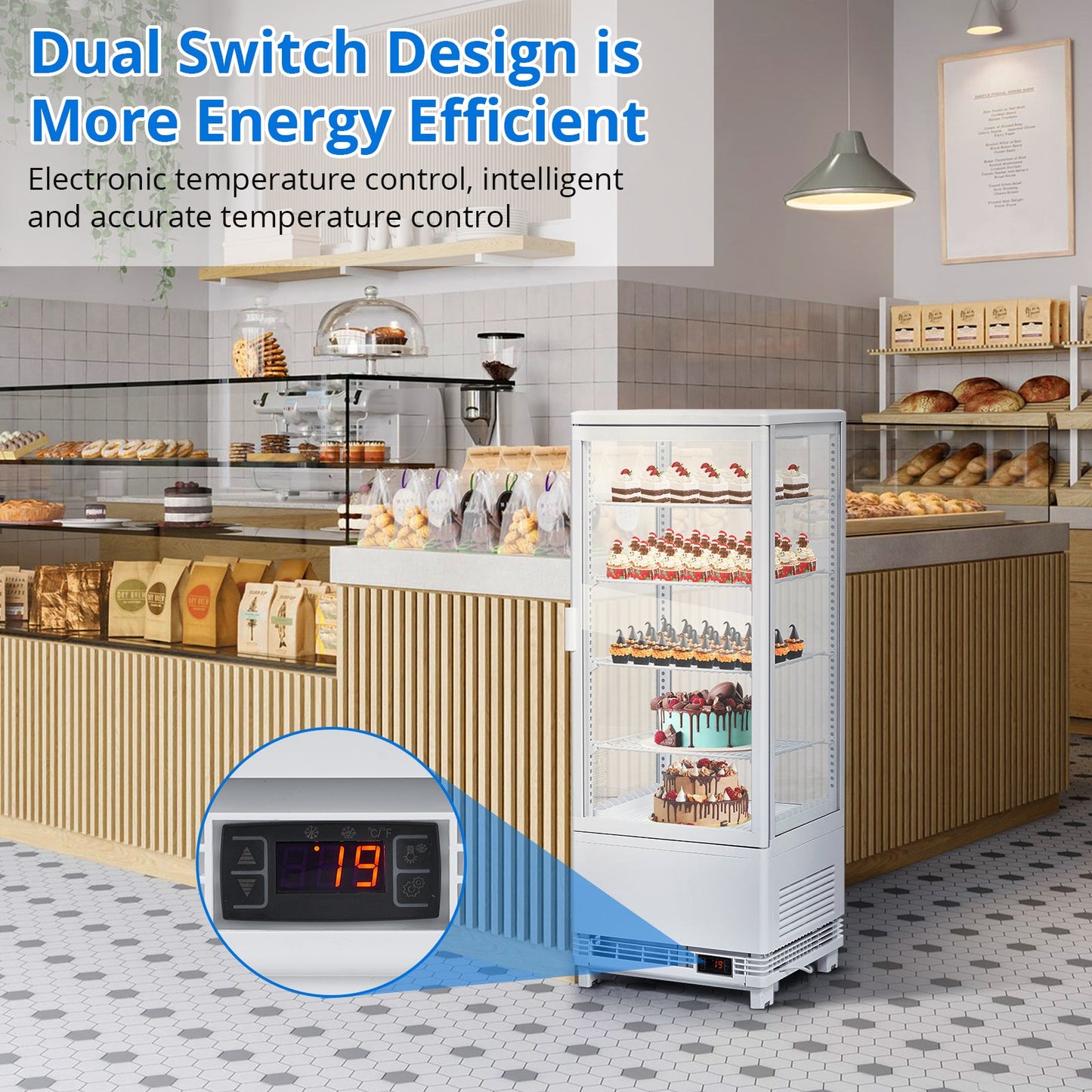 Garvee Commercial Refrigerator, 3.5 Cu. FT Glass Refrigerator Display Case Countertop with Adjustable Shelves, Interior LED Lighting, Display Fridge for Pastry Cake Restaurant, Auto Defrost, White