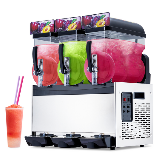 Garvee Commercial Slushy Machine 45L (15L x3) Stainless Steel – 3-Tank Frozen Margarita & Smoothie Maker for Restaurants, Bars, 110V