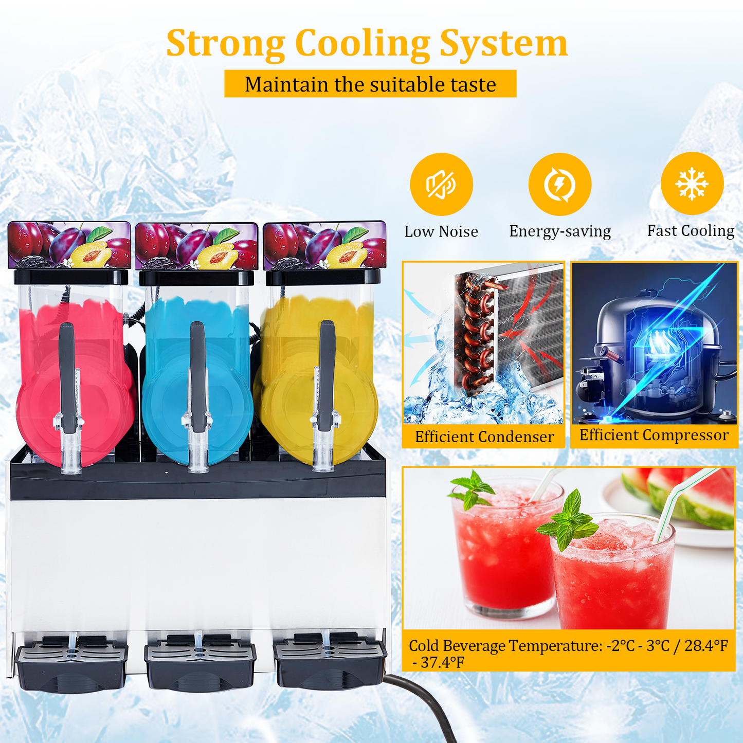 Garvee Commercial Slushy Machine 45L (15L x3) Stainless Steel – 3-Tank Frozen Margarita & Smoothie Maker for Restaurants, Bars, 110V