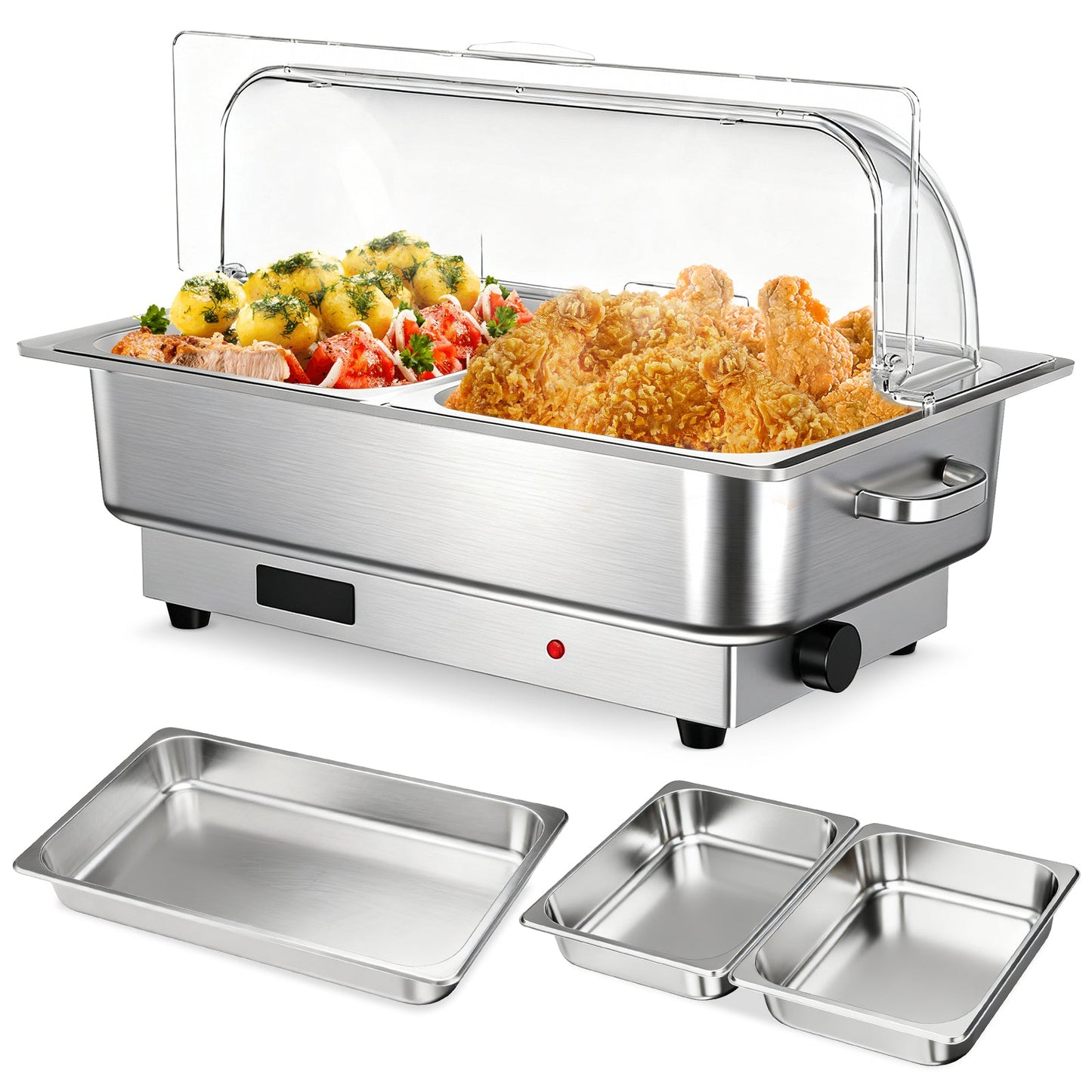 Garvee 9.5QT(1x1/1+ 2x1/2Pan)Electric Chafing Dish with Temperature Control, Stainless Steel Buffet Servers and Warmers, Electric Chafing Dish Set with Temperature Control for Catering