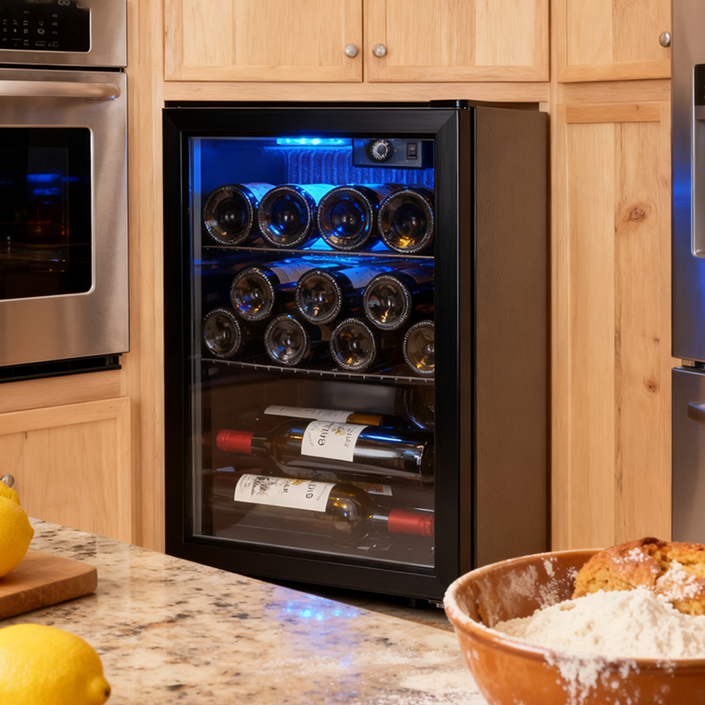 Garvee 16 Bottle Mini Wine Fridge, Wine Cooler Temperature Adjustment Range 40~61°F, Wine Fridge Small with Triple Pane Clear Glass Door, Wine Coolers for Home