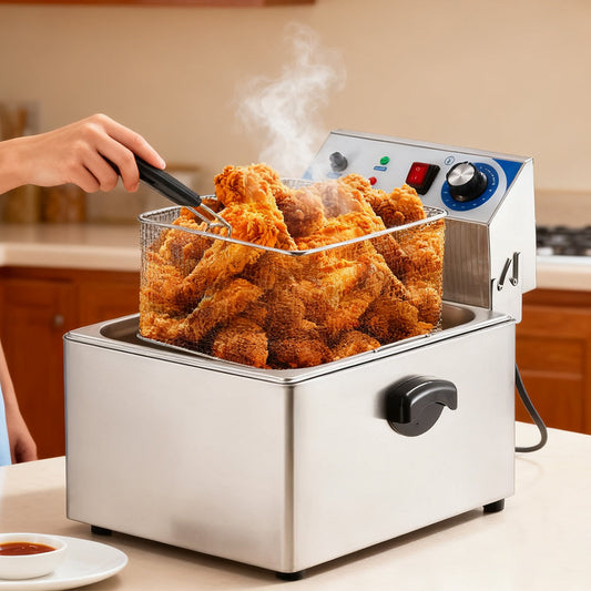 Garvee 11L/10QT 1500 Watts Electric Deep Fryer - Stainless Steel Adjustable Temperature Control for Wings, Shrimp, Nuggets (110V) with Basket