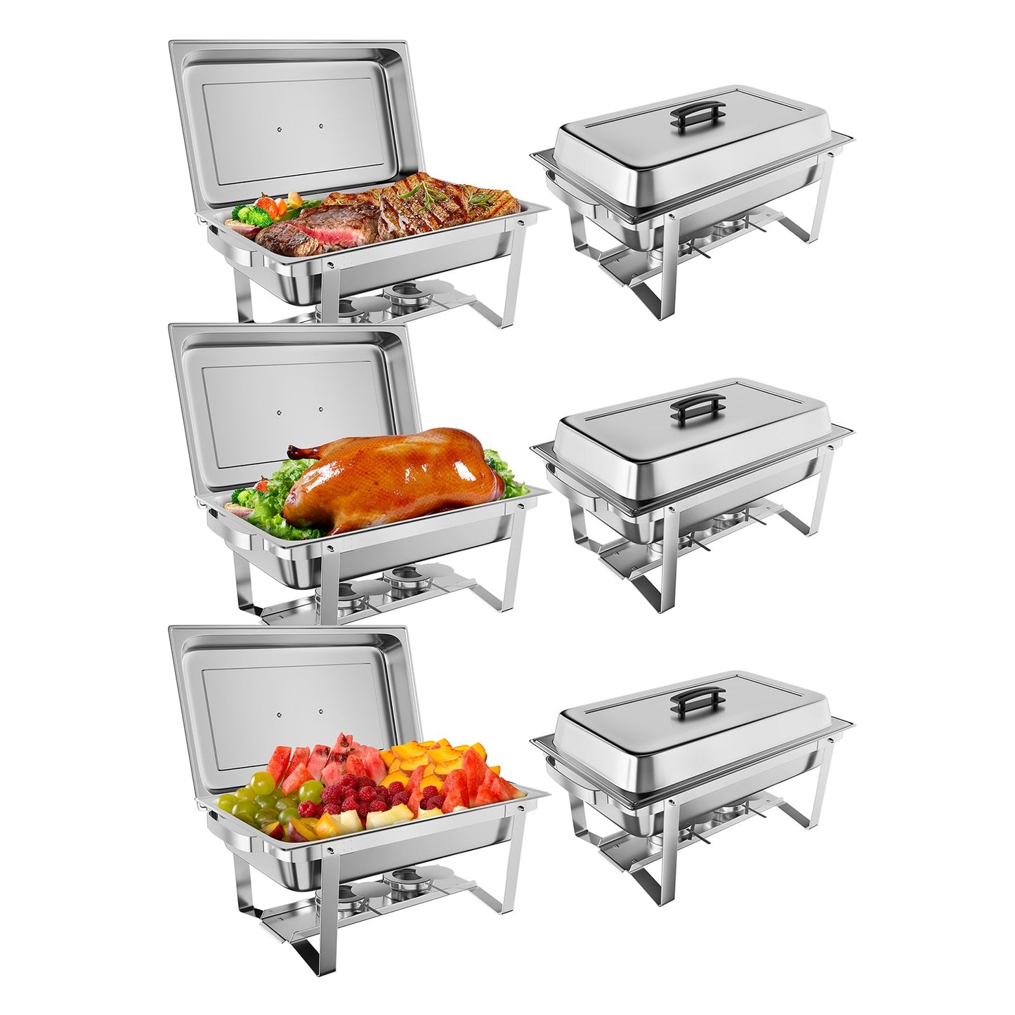 Garvee 8QT(1×1/1Pan)Chafing Dish Buffet Set of 6 Stainless Steel Food Servers & Warmers, Includes Water Pan, for Weddings, Parties, Banquets, Catering