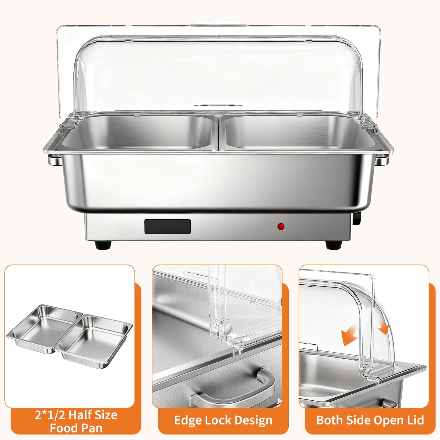 Garvee 9.5QT(2×1/2Pan)Electric Chafing Dish with Temperature Control, Stainless Steel Buffet Servers and Warmers, Electric Chafing Dish Set with Temperature Control for Catering