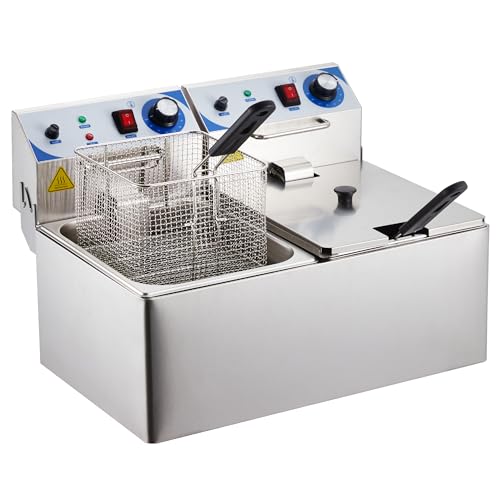Garvee Commercial 10L+10L - 1500 Watts Dual Tank Electric Deep Fryer Stainless Steel Countertop Oil Fryer with Basket for Restaurant/Home Use (110V)