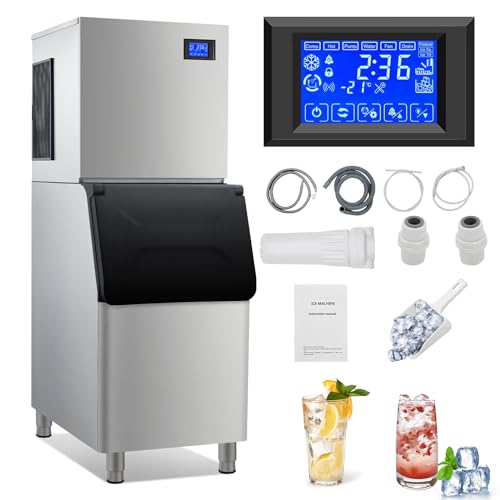 Garvee 350LBS/24H Commercial Ice Maker Stainless Steel Ice Machine 310lbs Storage for Coffee Shop Business Restaurant 14X15 Ice Cube
