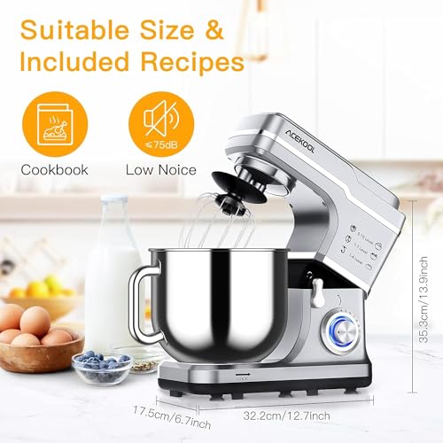 Garvee 7.5 QT Professional Electric Stand Mixer - 660W 10-Speed Kitchen Mixer with Stainless Steel Bowl, LED Light, and Dishwasher-Safe Accessories-Silver