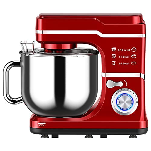Garvee 7.5 QT Professional Electric Stand Mixer - 660W 10-Speed Kitchen Mixer with Stainless Steel Bowl, LED Light, and Dishwasher-Safe Accessories - Red