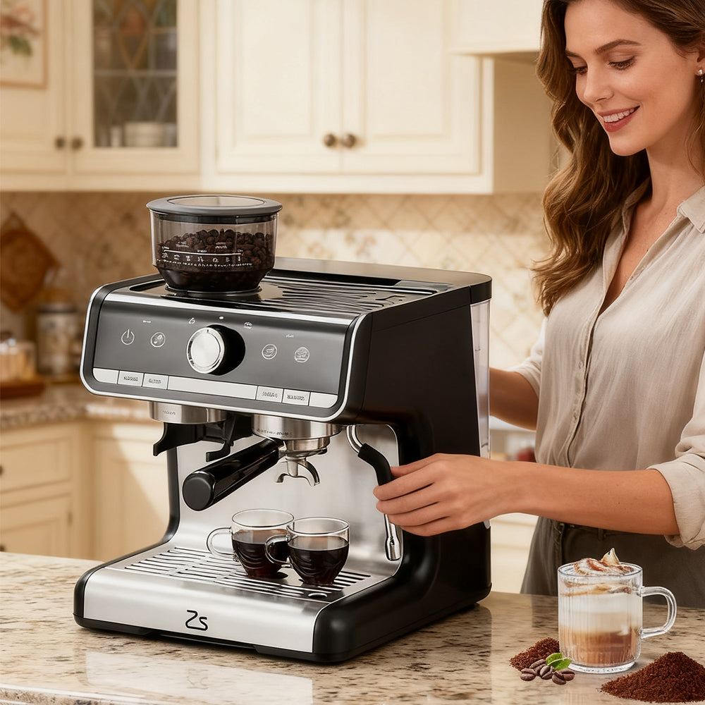 Garvee Professional Espresso Machine with Grinder: Brew Barista-Quality Coffee at Home,Professional Espresso Maker with Milk Frother Steam Wand, 20 Bar Barista Cappuccino Machine - Gray