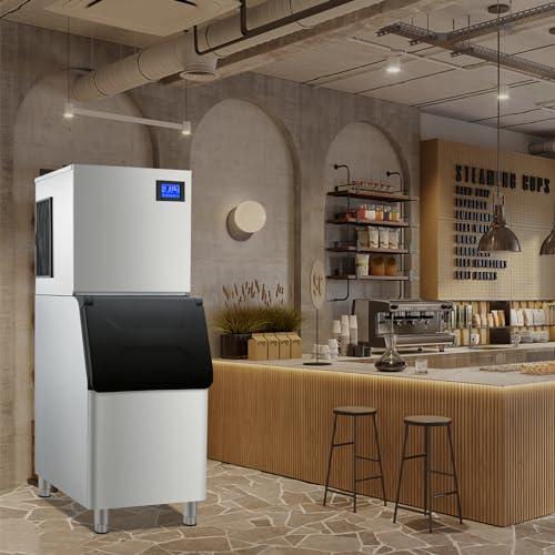 Garvee 350LBS/24H Commercial Ice Maker Stainless Steel Ice Machine 310lbs Storage for Coffee Shop Business Restaurant 14X15 Ice Cube