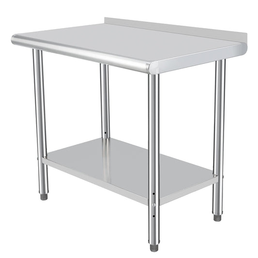 GARVEE 48"L x 24"W x 35"H Stainless Steel Prep Table - Commercial Heavy-Duty Work Table with Adjustable Undershelf and Backsplash for Kitchen, Restaurant, Home, and Hotel