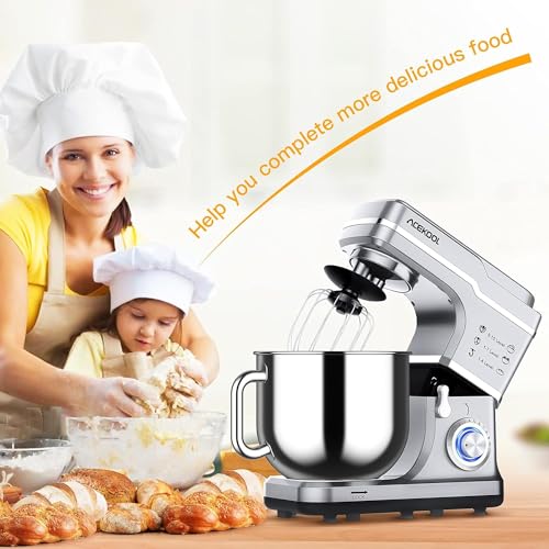 Garvee 7.5 QT Professional Electric Stand Mixer - 660W 10-Speed Kitchen Mixer with Stainless Steel Bowl, LED Light, and Dishwasher-Safe Accessories-Silver