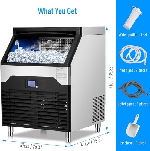 Garvee 260lbs/24H Ice Maker Stainless Steel Under Counter ice Maker Machine with 145LBS Storage Self-Clean for Bar Restaurant Cafe Home