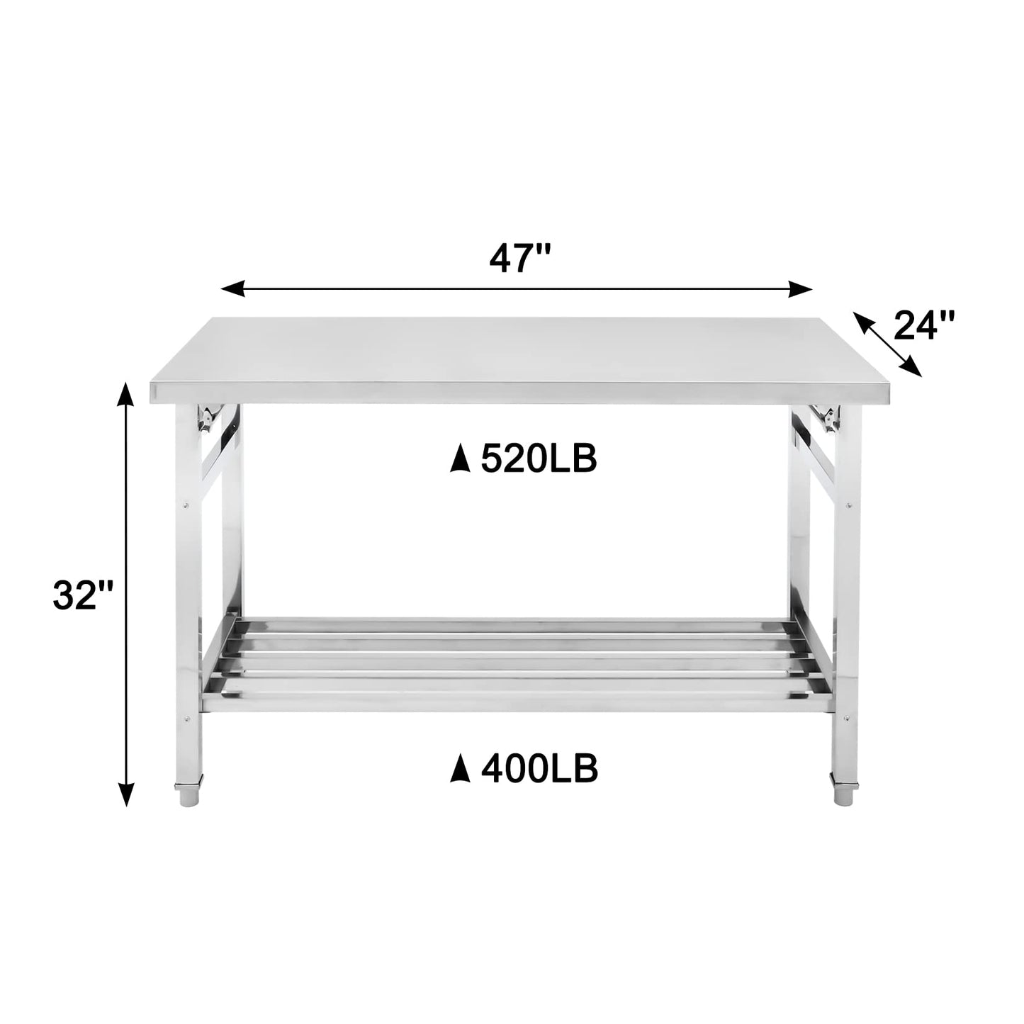 Garvee 48"L x 24"W x 32"H Stainless Steel Table Commercial Heavy Duty Folding Work Table with Undershelf Ideal for Kitchen Laundry and Outdoor Cooking