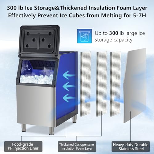 Garvee 350LBS/24H Commercial Ice Maker Stainless Steel Ice Machine 310lbs Storage for Coffee Shop Business Restaurant 14X15 Ice Cube