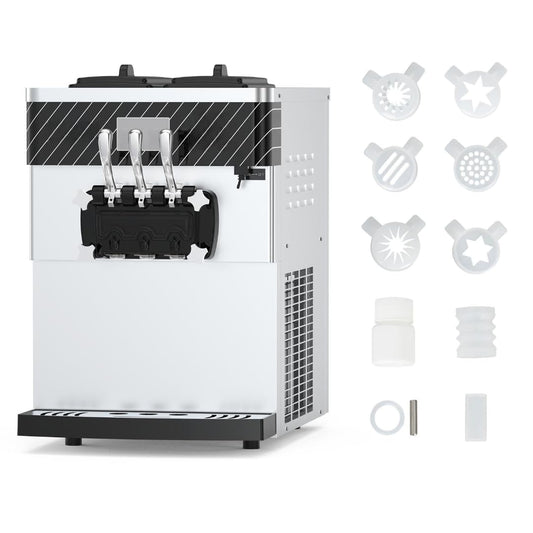Garvee 2200W Commercial Soft Serve Ice Cream Machine, 8Gal/H High Output, 3-Flavor Mix & Auto-Clean for Cafes (14L Tank, Pre-Chill, 304 Steel)
