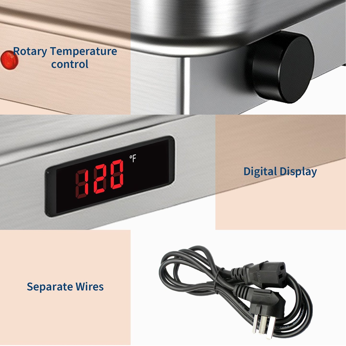 Garvee 9QT(3×1/3Pan)Electric Chafing Dish Set with Temperature Control , Stainless Steel Buffet Servers and Warmers, for Catering