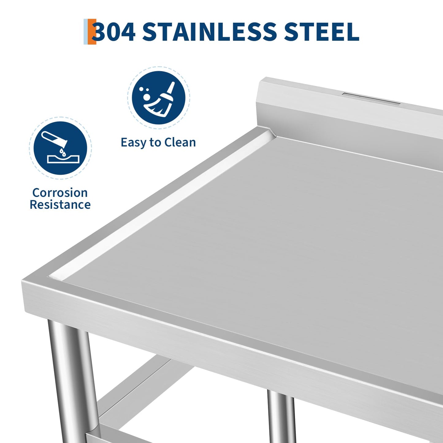 Garvee 47"W X 20"D X 37"H Freestanding Stainless Steel Utility Sink with Workbench, Adjustable Legs, Storage Shelf, Knife Holder for Commercial Kitchen, Silver