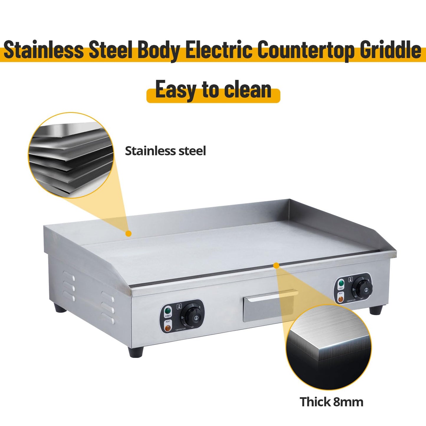 Garvee 29" Commercial Electric Griddle with Precise Temperature Control 122°F-572°F, 3000W Stainless Steel Electric Grill,Flat Top Countertop Griddle for Kitchen Restaurant, 110V 60HZ (No Plug)