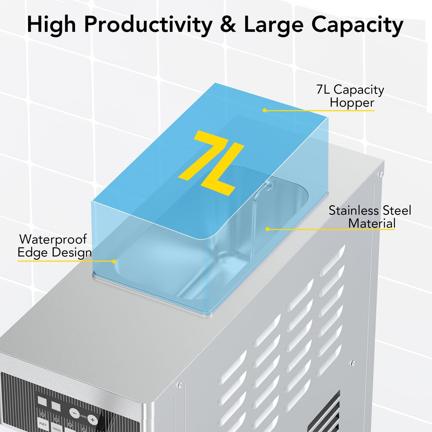 Garvee Commercial Soft Serve Ice Cream Maker 1200W 7L Hopper, 5.8Gal/H Output for Restaurants, Food Trucks, Cafes & Parties (Sleek White, Easy-Clean)