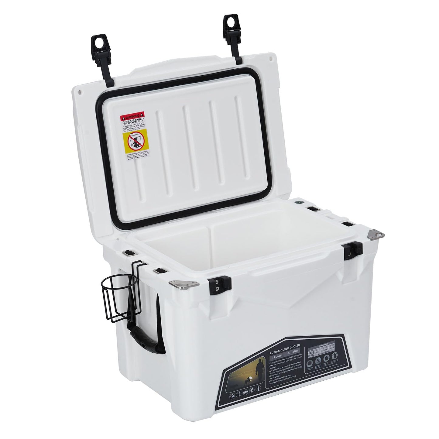 Garvee 35 Qt Portable Ice Cooler – Heavy Duty Ice Chest with Cup Holder, Fish Ruler, Bottle Opener, Easy Drainage, Durable LLPDE & PU, Leak-Proof Design for Camping, Beach, Boat, Fishing, Picnic, Travel