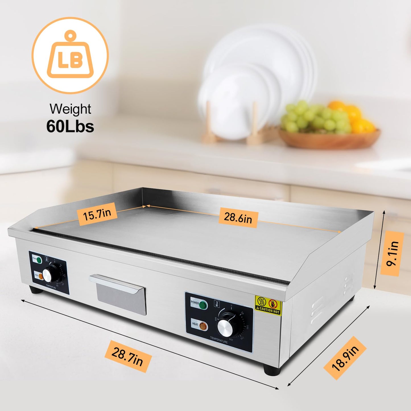 Garvee 29 Inch Commercial Electric Griddle Flat Top Grill Stainless Steel Teppanyaki Grill 3000W 110V Black