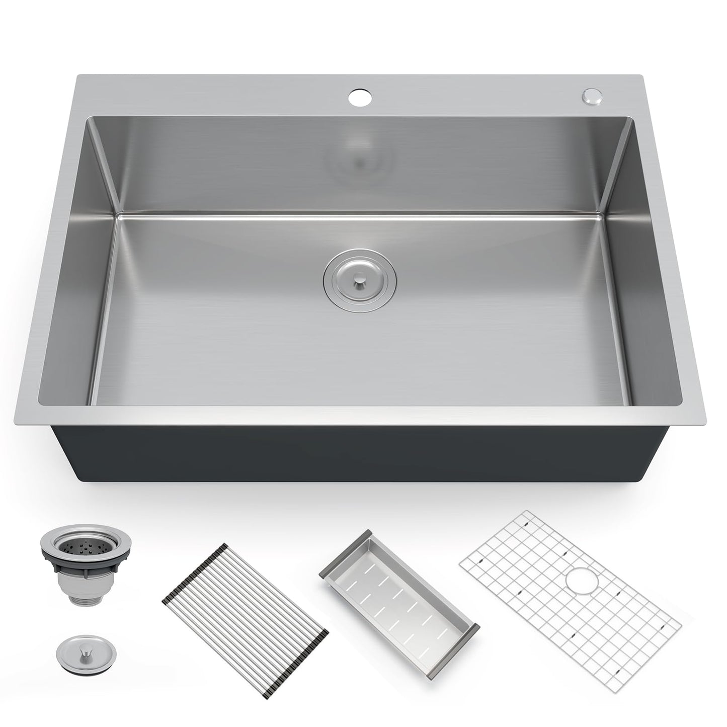 Garvee Kitchen Sink,33 Inch Drop in Kitchen Sink, 33 x 22 Kitchen Sink Drop in 16 Gauge Stainless Steel Kitchen Sink Top Mount Single Bowl Deep Kitchen Sink and Accessories,Workstation Sink