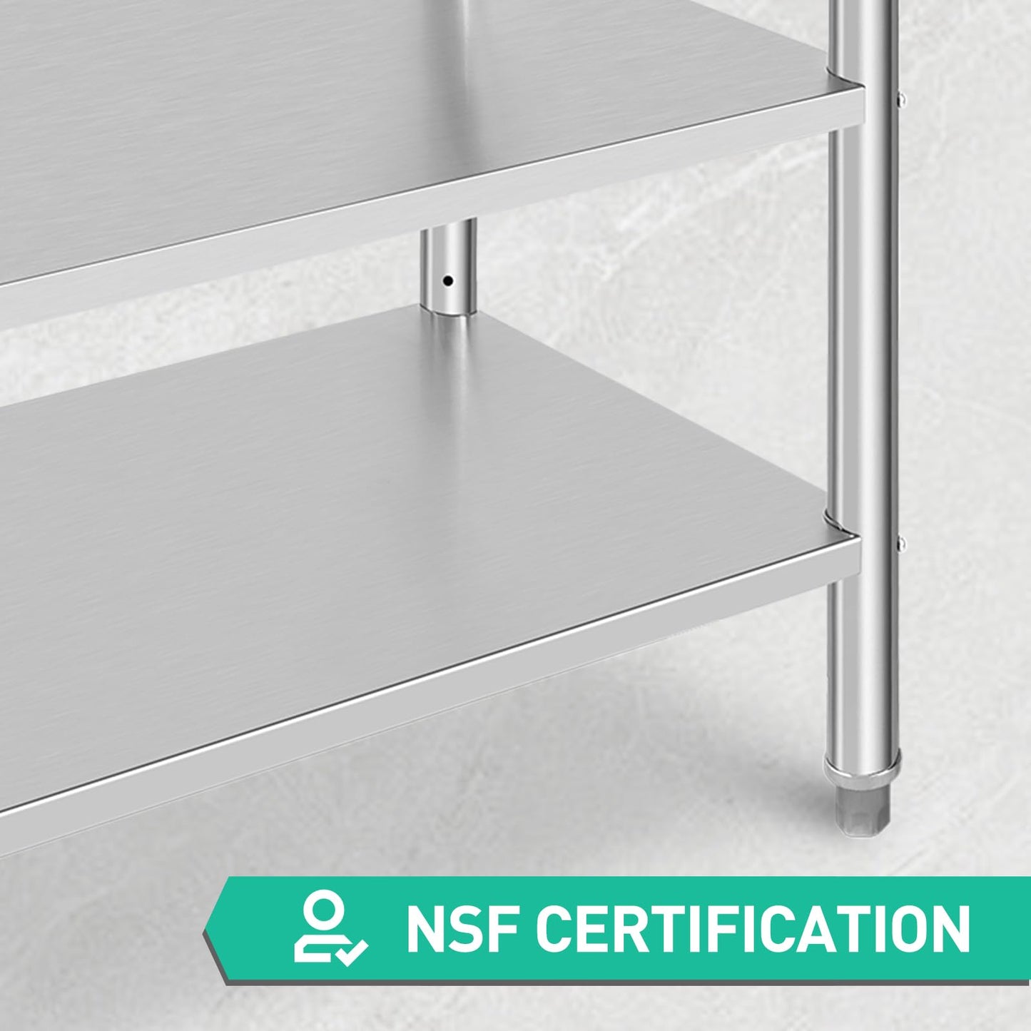 GARVEE 48"L x 24"W x 35"H Three-Layer Stainless Steel Work Table - NSF Certified, Heavy-Duty with Adjustable Feet and Polished Surface for Kitchen, Restaurant, and Home