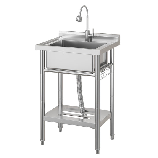 Garvee 19"D X 23"W X 35"H Small Stainless Steel Utility Sink With Hot & Cold Water Faucet, Commercial Freestanding Single Bowl Kitchen Sink, Silver