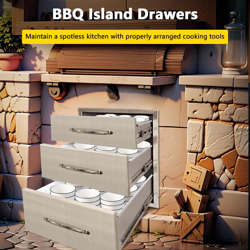 Garvee Stainless Steel SingleLayer BBQ Drawers for Outdoor Kitchen - 14 x20.5 x 23 Inch